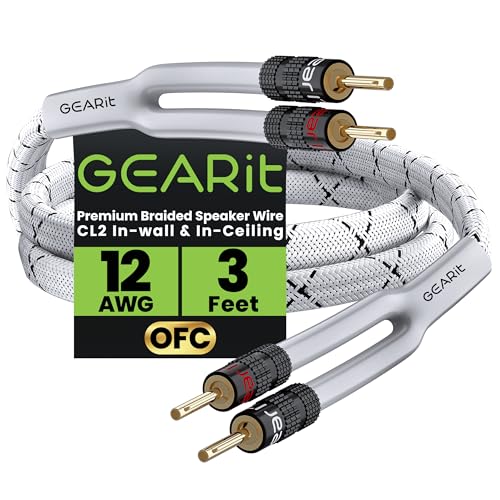 GEARit Speaker Cable with Banana Plugs White 12 Gauge 3 ft,Speaker Cable CL2 Rated 12AWG OFC,Heavy Duty Braided 12 Gauge Speaker Wire for Audiophiles,Hi-Fi Systems,Home Theater,Amplifiers & Speakers - color: White, size: 3 Feet