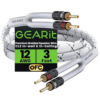 GEARit Speaker Cable with Banana Plugs White 12 Gauge 3 ft,Speaker Cable CL2 Rated 12AWG OFC,Heavy Duty Braided 12 Gauge Speaker Wire for Audiophiles,Hi-Fi Systems,Home Theater,Amplifiers & Speakers - color: White, size: 3 Feet