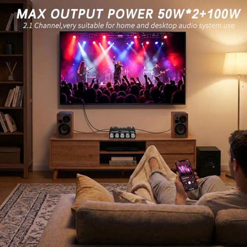 ZK-MT21 2.1 Channel Bluetooth Amplifier Board – Mini 12V-24V Audio Amplifier with Subwoofer Output, Bass Treble Control 50W+50W+100W– DIY HiFi Home TV Amp for Passive Speakers - size: ZK-MT21