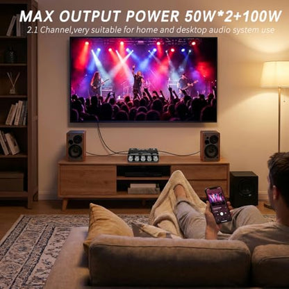 ZK-MT21 2.1 Channel Bluetooth Amplifier Board – Mini 12V-24V Audio Amplifier with Subwoofer Output, Bass Treble Control 50W+50W+100W– DIY HiFi Home TV Amp for Passive Speakers - size: ZK-MT21