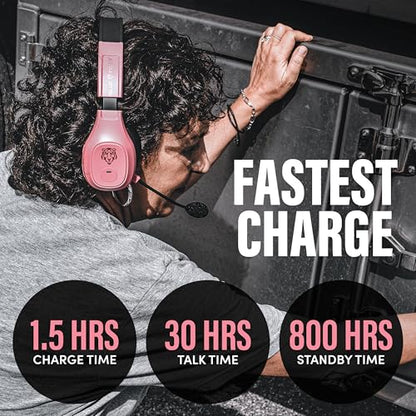 Blue Tiger Storm Rose Gold- Wireless Trucker Bluetooth Headset with Mic | Mono headset with mic, wireless noise canceling, high-fidelity sound, 30-hour talk time, USB-C charging, Bluetooth 5.0 - color: Rose Gold, style: Storm Rose Gold