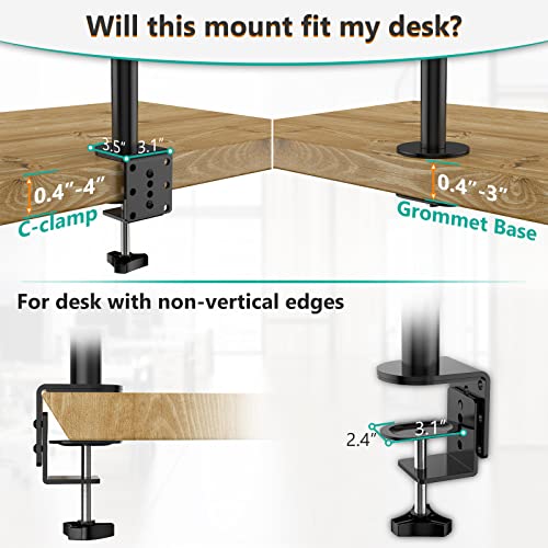 WALI Extra Tall Dual LCD Monitor Fully Adjustable Desk Mount Fits 2 Screens up to 27 inch, 22 lbs. Weight Capacity per Arm (M002XL), Black - color: Black (Dual), size: 13"-27"