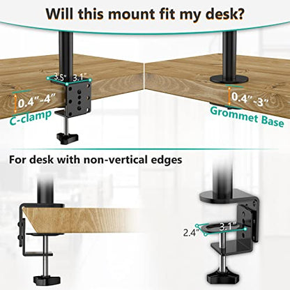 WALI Extra Tall Dual LCD Monitor Fully Adjustable Desk Mount Fits 2 Screens up to 27 inch, 22 lbs. Weight Capacity per Arm (M002XL), Black - color: Black (Dual), size: 13"-27"