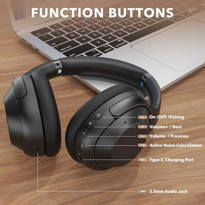 YMOO Active Noise Cancelling Headphones for Airplane Travel | LDAC Hi-Res Audio, Wired Wireless ANC, 100H Playtime Over Ear Headphones, Custom EQ via App, Bluetooth 6.0 Headset for All