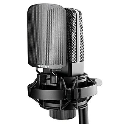 TAKSTAR XLR Condenser Studio Microphone with Shock Mount | 16mm Diaphragm, 30Hz-20kHz Response, -36dB Sensitivity, Shock Mount & Windscreen Included, Requires 48V Phantom Power