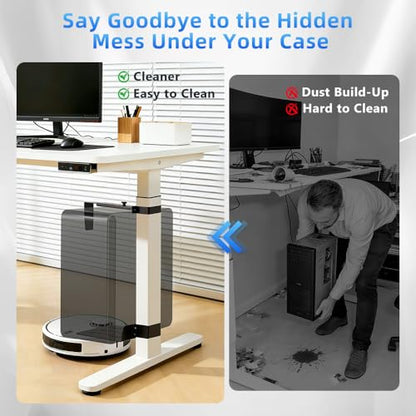 Under Desk PC Mount for Standing Desk, Clamp-On CPU Holder, 50lbs Capacity | Clamp-on for 65-80mm legs. Holds 50lbs, open frame cooling. No-drill, 15-min install. Fits mid-tower PCs.