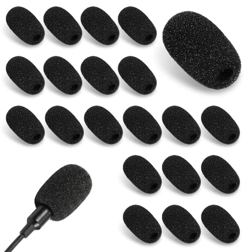 20 Pcs Headset Mic Cover Foam, 36×16×5mm Microphone Covers Foam | Black Microphone Windscreen, Noise Reduction Mini Microphone Pop Filter for Clear Audio fits Podcasting Vlogging & Interviews