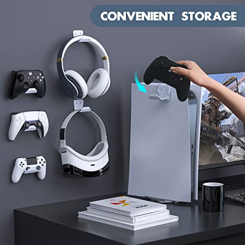 PS5/PS4/Xbox/Switch Controller Mount - Adhesive Holder & Headset Stand for PS5 Console, Universal Accessories Hook