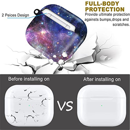Compatible with Airpods 3rd Generation Case - Wonjury Protective Hard Compatible with Airpods 3 Case Cover with Cleaner Kit Women Girls Keychain, Galaxy Marble - color: Galaxy Marble