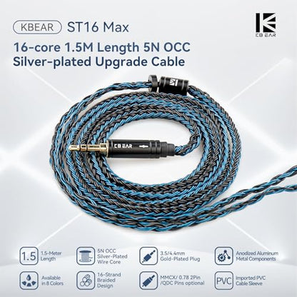 keephifi 5ft 2 Pin IEM Cable, KBEAR ST16-Max 1.5m in Ear Monitor Cable Earbud Wire, 16-Strand SPC HiFi Headphone Cable for Truthear x Crinacle Zero?Moondrop Blessing 3, Kiwi Orchestra Lite etc - color: Black, style: 3.5 2PIN