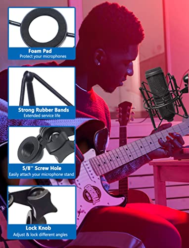 AT2020 Shock Mount Universal Microphone Holder Spider Recording Mic Shockmount Stand Compatible with Many Condenser Mics Like Rode NT1-A NT2-A Procaster MXL 990 770 U87 (Black) - color: Black
