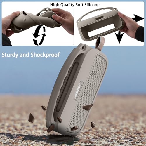 co2CREA Soft Silicone Case for Bose SoundLink Flex 2nd Gen, Sandstone | Skin-Friendly Handle, Adjustable Shoulder Strap, Crossbody Carrying, Aluminum Carabiner, Lightweight - color: Sandstone Case