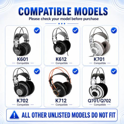 Replacement Ear Pads for AKG K701, K702, Q701, Q702, K601, K612, K712 Headphones, Soft Mesh Fabric Earpads Cushions with Memory Foam, 1 Pair-Gray - color: Gray