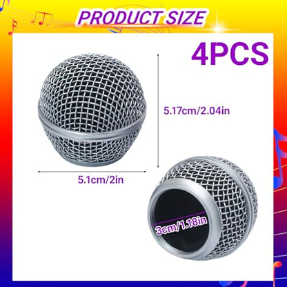 Silver Microphone Ball Head, 4PCS | Replacement Steel Mesh Grille Heads, Inner Foam Included, Compatible with SM58 SM58S SM58LC, Compatible with BETA58 BETA58A - color: silver