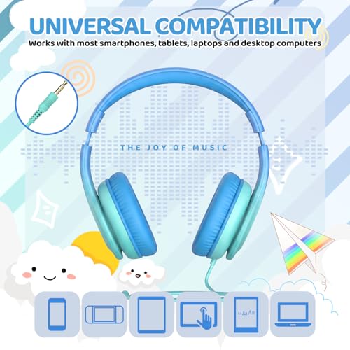 JoySpark Kids Headphones for School Toddler, 3.5mm Jack, Gradient Blue - color: Gradient Blue