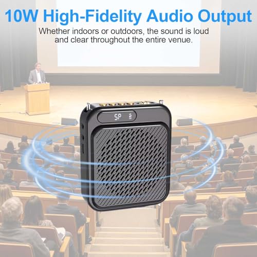 Bluetooth Voice Amplifier for Teachers, 10W Portable Voice Amplifier with Mic Wired, Personal Microphone Headset and Speaker for Classroom, Tour Guide, Elderly, Yoga (Black)