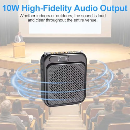 Bluetooth Voice Amplifier for Teachers, 10W Portable Voice Amplifier with Mic Wired, Personal Microphone Headset and Speaker for Classroom, Tour Guide, Elderly, Yoga (Black)