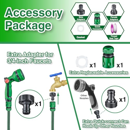 1/2" x 50FT Retractable Garden Hose Reel，With 10 Patterns Spray Nozzle，Portable Heavy Duty Garden Hose Holder for Garden Watering，Car & Patio Washing，Pet Cleaning（Green）