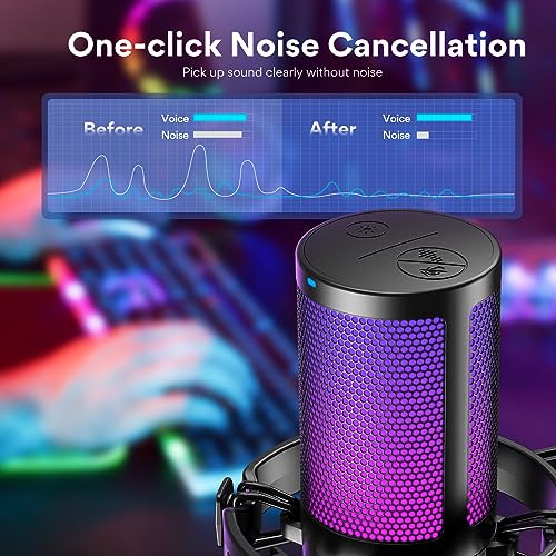 MAONO USB Gaming Microphone with Headphones, PC Computer Condenser mic with Noise Cancellation, RGB Lights, Mute for Streaming, Recording, Podcast, Chat, Twitch, YouTube, Discord, GamerWave, MH601