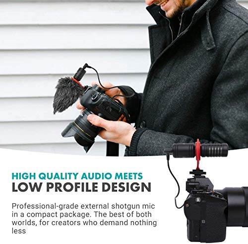 Movo VXR10-PRO External Video Microphone for USB-C Smartphone/Camera with Rycote Lyre Shock Mount - Compact Shotgun Mic and Accessories Compatible with Androids/DSLR Cameras - Battery-Free DSLR Mic