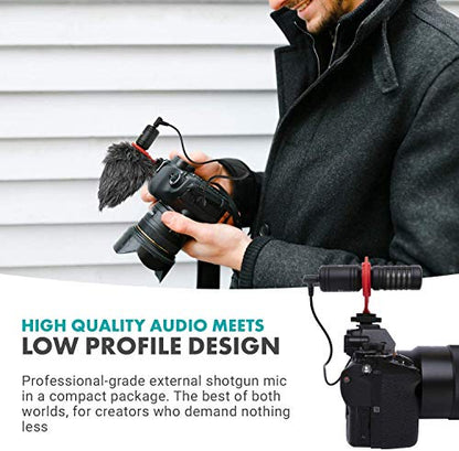 Movo VXR10-PRO External Video Microphone for USB-C Smartphone/Camera with Rycote Lyre Shock Mount - Compact Shotgun Mic and Accessories Compatible with Androids/DSLR Cameras - Battery-Free DSLR Mic