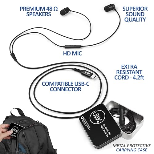 UliX Rider USB C Headphones, 5 Years Warranty, Magnetic USB-C Earbuds for iPhone 15 Pro Max Plus Samsung Galaxy S23 Ultra S22 S21 FE S20 Z Flip 3 Fold 4 A53 A54, USB Type C Earphones for iPad Pro - style: USB-C