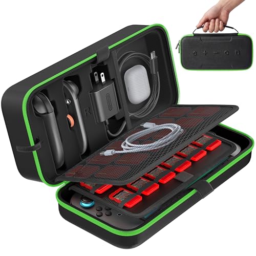 OIVO Carrying Case Compatible with 2025 Nintendo Switch, Portable Switch 2 Travel Carry Case Fit for Joy-Con 2 & Adapter, Hard Shell Protective Pouch Bag with 24 Game Slots, Green - color: Green
