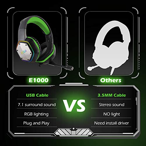 EKSA E1000 Gaming Headset, Computer Headphones with Noise Canceling Mic & RGB Light, Compatible with PC, PS4, PS5, Laptop - color: Green
