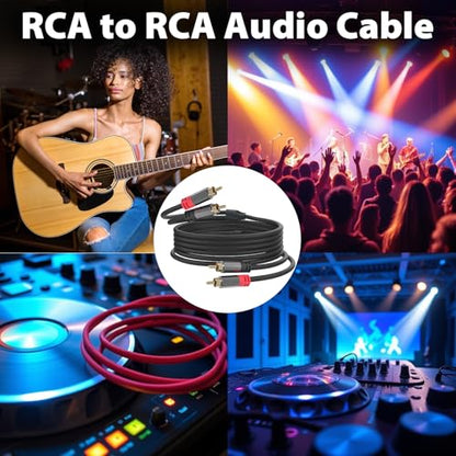 RCA Audio Cable, 2RCA to 2 RCA Cables Car Audio, 10ft | Male to Male, Shielded Cables with Braided Jacket and Gold-Plated Connectors – for Home Theater, Car, Amplifier, Speaker - size: 10ft