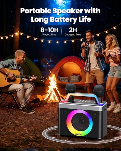 Portable Bluetooth Karaoke Machine for Adults & Kids - 2 Wireless Microphones, Shoulder Strap, Fun Voice Change, Support USB/AUX, for Outdoor Events Party Gifts - size: 518