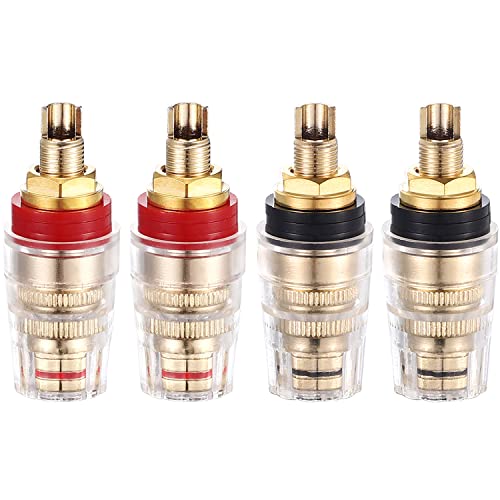 Facmogu 4PCS Black & Red Heavy Duty 5-Way Binding Post Banana Jacks 4mm, 24K Gold Plated Sold Brass Insulated Binding Post Banana Plugs, Speaker Amplifier Bindling Post Terminal Connectors - Short - size: Large-Short