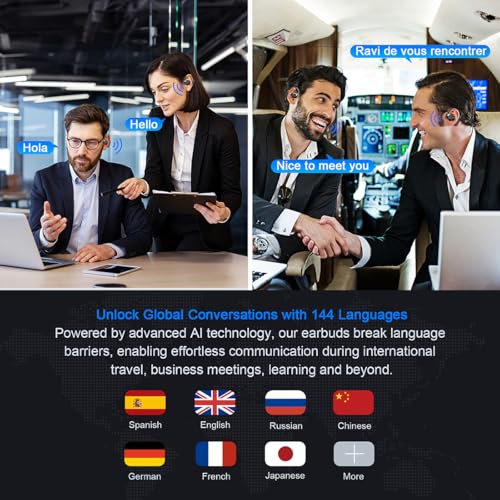 AI Translation Earbuds Real Time, 144 Language Translator Earbuds for iPhone and Android 3-in-1 Translation Headphones Translating Device for Travel Business Learning with Charging Case(Black)
