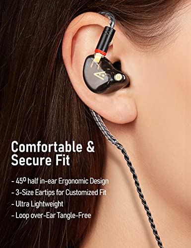 Audiovance Vibes 201 HiFi Wired Earbuds in Ear Monitor Headphones | Clear Sound, Deep Bass, Noise Isolating, Silver Plated Cord, Comfort-Fit IEM Earphone，Ear Bud Case, 3.5mm Plug, Clear Brown