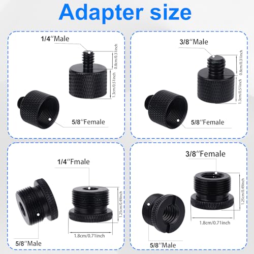 16pcs Mic Stand Adapter Parts Set, 5/8 to 3/8 & 5/8 to 1/4 Aluminum Microphone Holder Thread Screw Adapters Accessories Replacement for Mic Audio Stand Boom Arm Camera & Tripod