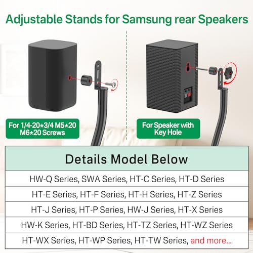 Speaker Stand Pair for Samsung Stands and Wall Mount - 33" to 42" Height Adjust Floor Stand for Samsung Surround Sound Rear Speakers with Keyhole & Thread Hole