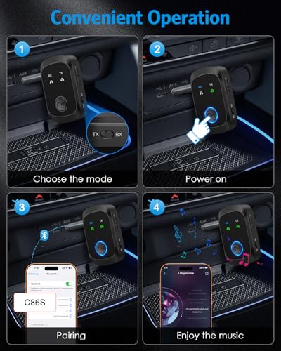 Bluetooth 5.4 Transmitter Receiver, 2-in-1 Car AUX Adapter | Wireless Bluetooth Adapter for Car with Hands-Free Calls, 3.5mm AUX Audio Adapter for TV/Car/Airplane /Home Stereo