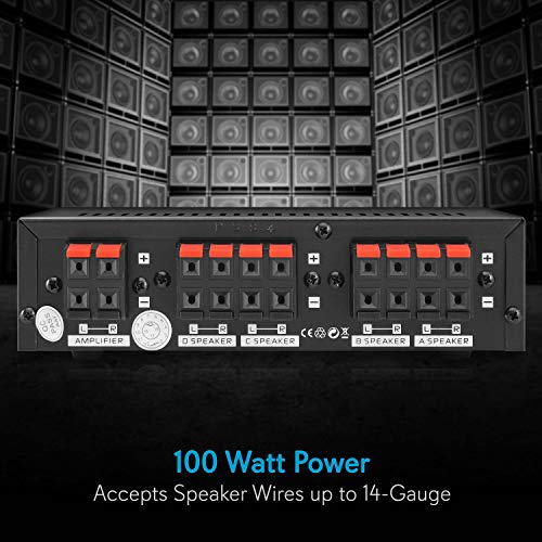 Pyle 4-Channel High Power Stereo Speaker Selector - A/B/C/D | For Multi-Channel High-Power Amp Installations - Supports up to 4 Pairs of Switched Speakers - PSS4