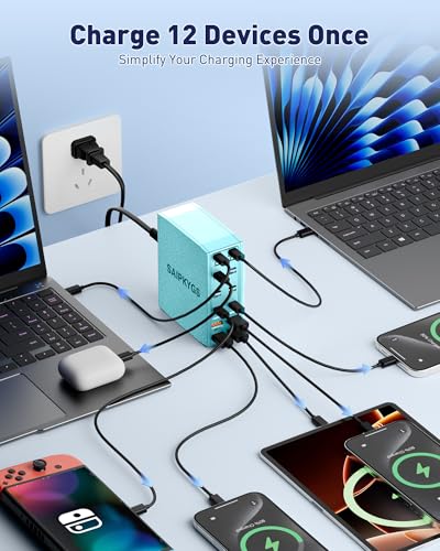 1000W USB Charging Station,12-Port USB C Charger Block with Dual 100W PD | USB-C Fast Charging Station Hub for MacBook Pro/Air/All iPad Phone 17/16 15/14/13/Pro Max/Samsung Galaxy Note - color: Green