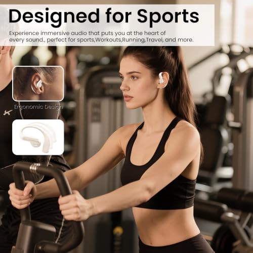 Piluyaa Open Ear Bluetooth 5.3 Earbuds, Wireless Headphones Sport Over Earphones Built-in Mic with Ear Hooks, 58H Playtime Ear Buds Fast Charging, IPX7 Waterproof for Running/Workout-Off White - color: OFF WHITE