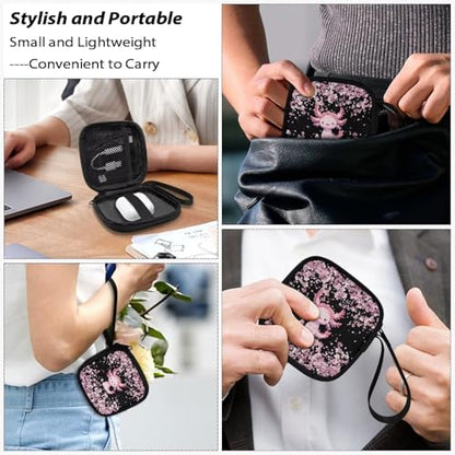 Axolotl Cherry Blossom Headphone Case Square Earbud Organizer Portable Bluetooth Headset Case with Handle for Girls Boys Men Women - color: Axolotl Cherry Blossom