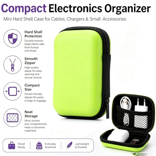 Headphone Case Hard Edge Zipper Bag Compact Portable Headset Storage Bag for Wireless,Headphones Earbuds Cables Charging Cable Travel Waterproof Commuting Home - color: Green