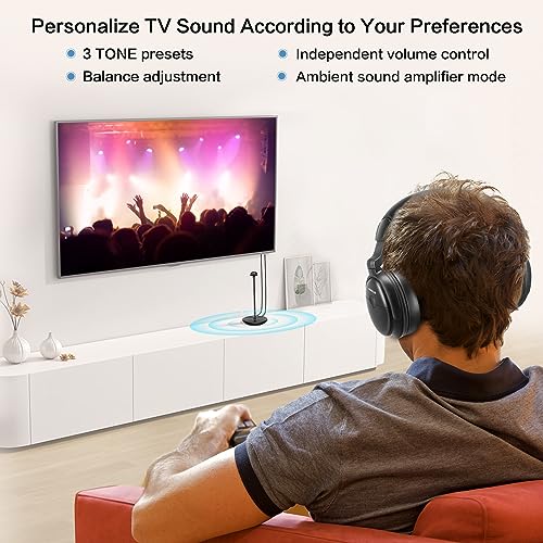 SIMOLIO Wireless TV Headphones for Seniors Hard of Hearing Bluetooth for PC | Clear Voice & Loud Volume, OPT/AUX Passthrough to Soundbar, L/R Audio Balance, Ambient Mode, Battery & Earpads Replaceable - style: One Headset