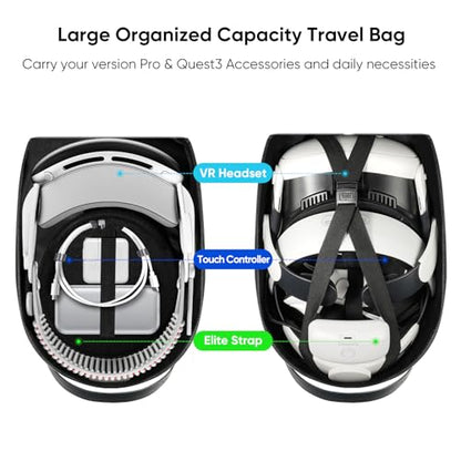 SARLAR Large Space Carrying Case Compatible with PlayStation VR2 & HTC Vive Focus Vision & Meta Quest 3S/Quest 3/Quest 2, VR Headsest Controllers Travel Case for All Head Strap with Battery, Black