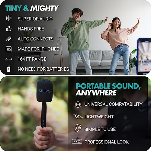 Movo Wireless Mini DI Ultra Compact Wireless Lavalier Microphone for iPhone with WMX-HM Handheld Adapter - Lapel Mic with Handle Mount for Content Creators, Interviews, Reporting and More