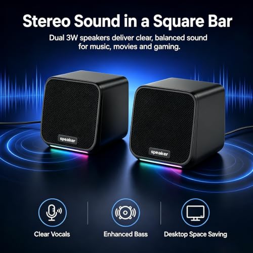 Computer Speakers USB-A Powered Wired Stereo Desktop Speakers with 3.5mm Aux Plug No Bluetooth for PC Laptop 2026, Brown - color: Brown