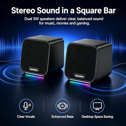 Computer Speakers USB-A Powered Wired Stereo Desktop Speakers with 3.5mm Aux Plug No Bluetooth for PC Laptop 2026, Brown - color: Brown