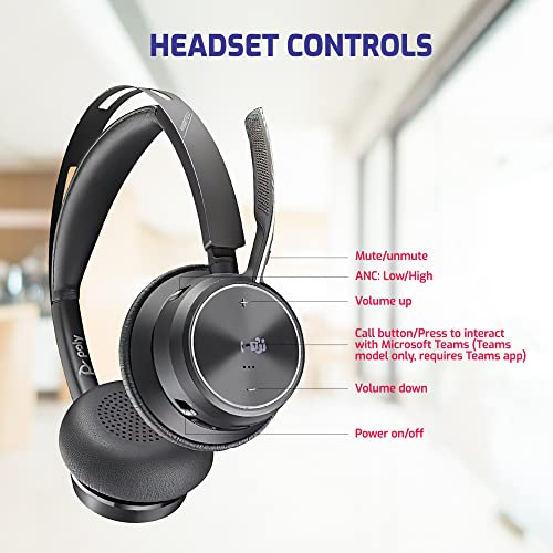 Poly Plantronics Voyager Focus 2 UC, Stereo Bluetooth Headset with Charging Stand, USB C, with USB C to USB A Adapter, Compatible with Teams, Zoom, Connects to Laptop,PC/Mac, Smartphone - GTW Cloth - color: Stand-USB C, style: Focus 2-UC
