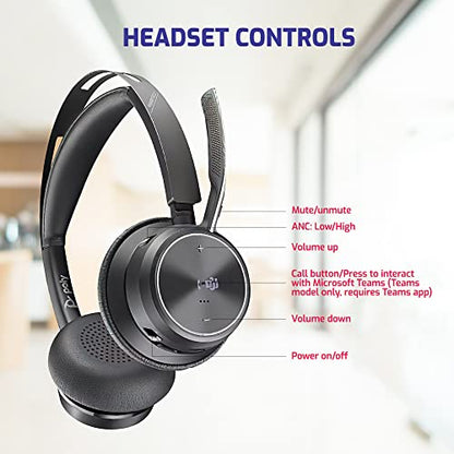 Poly Plantronics Voyager Focus 2 UC, Stereo Bluetooth Headset with Charging Stand, USB C, with USB C to USB A Adapter, Compatible with Teams, Zoom, Connects to Laptop,PC/Mac, Smartphone - GTW Cloth - color: Stand-USB C, style: Focus 2-UC