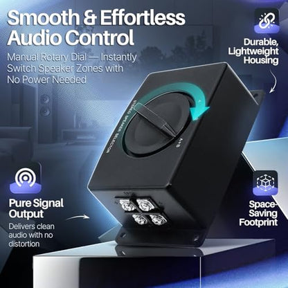 TNP 2-Way Speaker Selector Switch Box, A/B/A+B Stereo Speaker Splitter | Speaker Wire Switch for 2 Passive Speaker Pairs with Screw-Down Terminals; No External Power Required