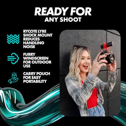 Movo VXR10-AI Shotgun Microphone with AI Noise Cancellation - Camera Microphone for DSLR, Smartphone & Computer - Supercardioid On-Camera Mic with 3.5mm & USB-C Cables